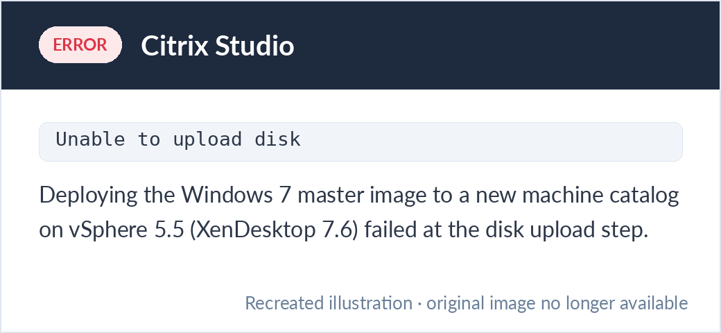Citrix Studio error: Unable to upload disk